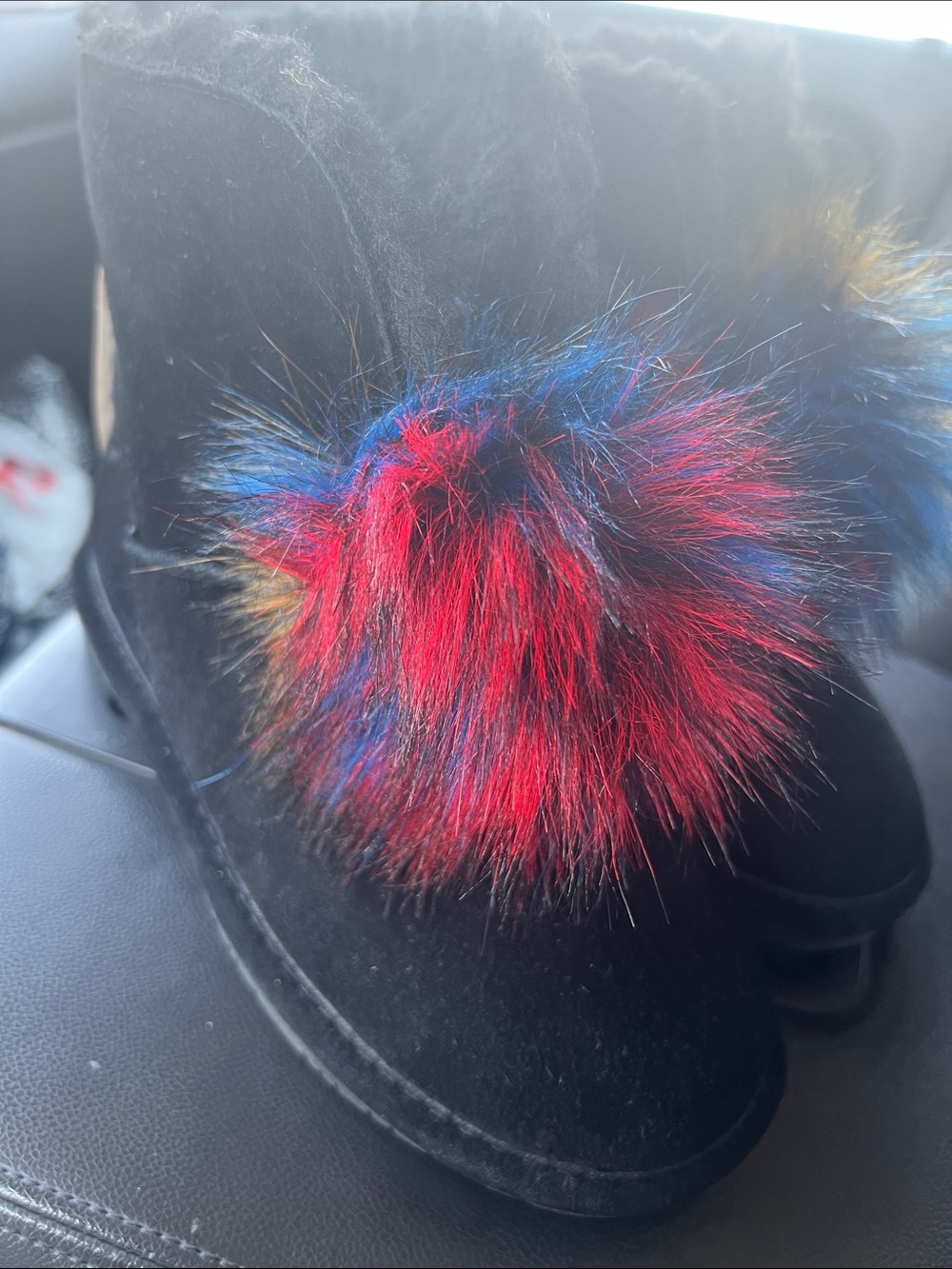BearPaw Black Suede Booties with Multicolor Pom